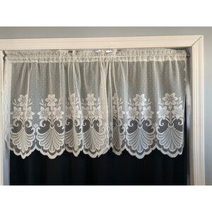 White Lace Window Valance Curtain Floral Design 25" Width X 54" Length Polyester